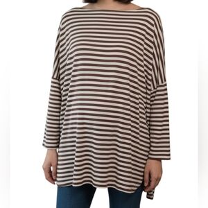 Hatch Brown and Cream Striped Long Sleeve Tee boatneck The Perfect Longsleeve